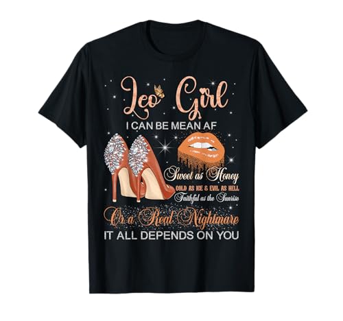Leo Girl Sternzeichen Geburtstag High Heels Tropfende Lippen Schmetterling T-Shirt Leo Girl Sternzeichen Geburtstag High Heels Tropfende Lippen Schmetterling T-Shirt von High Heels Dripping Lips Leo Girl Birthday