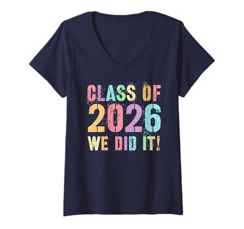 Damen Das letzte Level der Vintage-KLASSE von 2026 WE DID IT Besties wurde freigeschaltet T-Shirt mit V-Ausschnitt Damen Das letzte Level der Vintage-KLASSE von 2026 WE DID IT Besties wurde freigeschaltet T-Shirt mit V-Ausschnitt von High School 12 Years Later Graduation Senior Girls