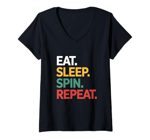 Damen Eat Sleep Spin Repeat Blaskapelle mit Musikaufführung T-Shirt mit V-Ausschnitt Damen Eat Sleep Spin Repeat Blaskapelle mit Musikaufführung T-Shirt mit V-Ausschnitt von High School College Band Students Musicians