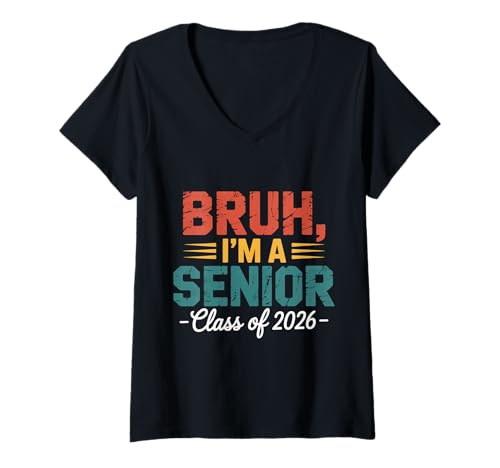 Damen Vintage Bruh Ich Bin eine Oberklasse von 2026 Funny School T-Shirt mit V-Ausschnitt Damen Vintage Bruh Ich Bin eine Oberklasse von 2026 Funny School T-Shirt mit V-Ausschnitt von High School Graduation Gift for Seniors 2026