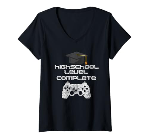 Damen Absolvent des Gamer-Abiturs auf Abiturniveau T-Shirt mit V-Ausschnitt Damen Absolvent des Gamer-Abiturs auf Abiturniveau T-Shirt mit V-Ausschnitt von High School Level Complete Gamer Graduate Gifts