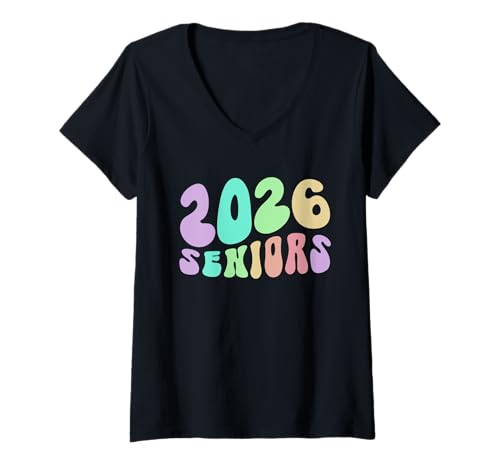 Damen Groovy 2026 Seniors Wir Laufen die Schule, die Abschlussstufe ist Fast da T-Shirt mit V-Ausschnitt Damen Groovy 2026 Seniors Wir Laufen die Schule, die Abschlussstufe ist Fast da T-Shirt mit V-Ausschnitt von High School Yearbook Party Girls Senior 12 Years