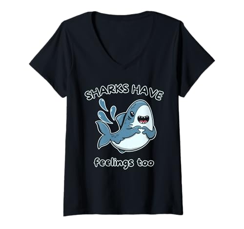 Damen Haie haben zu süße Gefühle, Haiherz, Hände, Meeresleben T-Shirt mit V-Ausschnitt von High Tide Threads