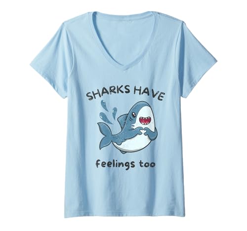 Damen Haie haben zu süße Gefühle, Haiherz, Hände, Meeresleben T-Shirt mit V-Ausschnitt von High Tide Threads