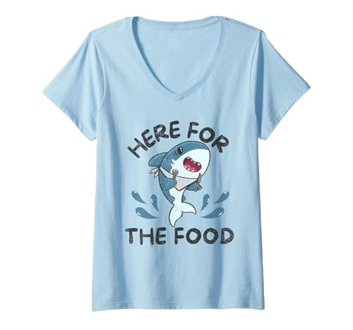 Damen Hier zum Essen Cute Funny Shark Ocean Life Meeresbiologie T-Shirt mit V-Ausschnitt von High Tide Threads