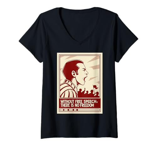 Damen Schriftzug Freedom of Speech T-Shirt mit V-Ausschnitt Damen Schriftzug Freedom of Speech T-Shirt mit V-Ausschnitt von High contrast freedom of speech word art