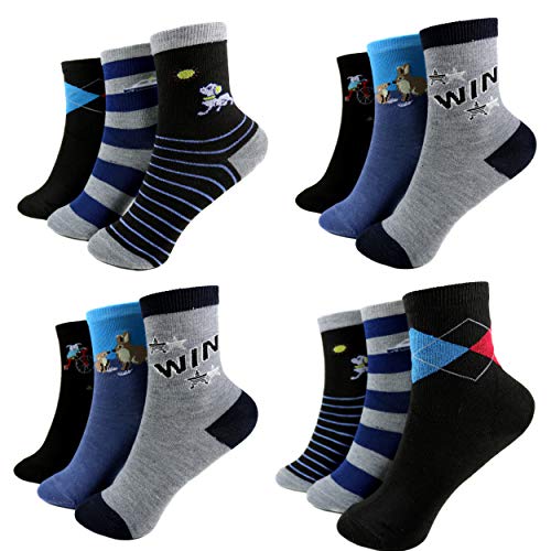 HighClassStyle 12 Paar Jungen Socken Kinder Strümpfe Baumwolle Gr. 22-36 Bunt Art.B./NA. Kids Socks für Jungs (27-31, NA3502) von HighClassStyle