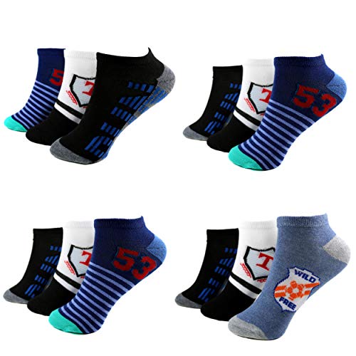 HighClassStyle 12 Paar Kids Jungen Socken Kinder Sneaker Strümpfe 95% Baumwolle Bunt Gr. 23-38 Art.D-10. Kurzsocken (27-30, D-110/1) von HighClassStyle