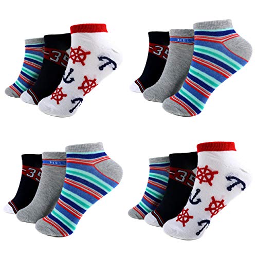 HighClassStyle 12 Paar Kids Jungen Socken Kinder Sneaker Strümpfe 95% Baumwolle Bunt Gr. 23-38 Art.D-10. Kurzsocken (31-34, D-113) von HighClassStyle