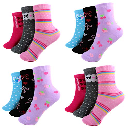 HighClassStyle 12 Paar Kids Mädchen ABS Socken Kinder Ladies Anti-rutsch Strümpfe 85% Baumwolle Bunt Gr. 24-39 A.HR-719 (35-39) von HighClassStyle