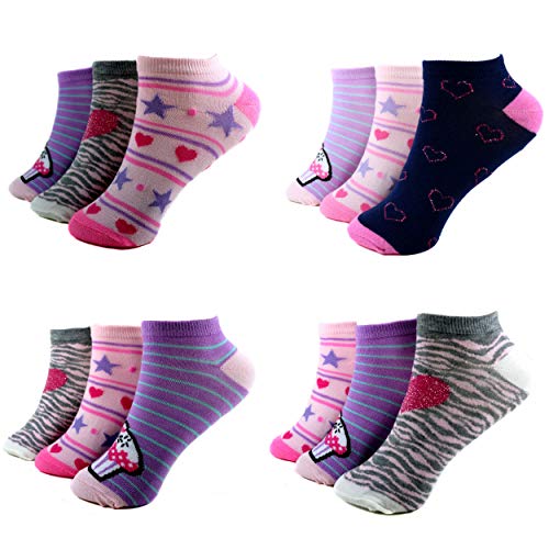 HighClassStyle 12 Paar Kids Mädchen Socken Kinder Sneaker Ladies Sport Strümpfe Baumwolle Art.C-206 Größe 23-38 Kurzsocken (23-26, C-213) von Paeceioni