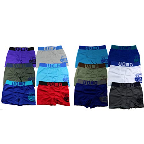 HighClassStyle 12er Pack Jungen Mikrofaser Boxershorts Kinder Unterhosen Kids Unterwäsche Größe 98-164 A.B-2080 (110-122 (6-8), B-2098) von HighClassStyle