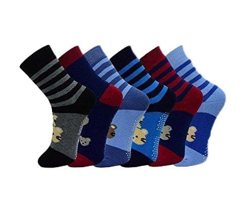 HighClassStyle 6 Paar Jungen Thermo Socken mit ABS Warme Kinder Strümpfe mit Sreifen 93% Baumwolle Bunt + Silikon Armband A.N15 Gr.17-36 (32-36) von HighClassStyle