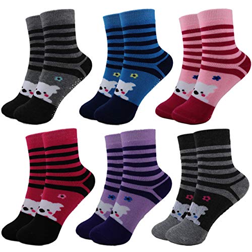 HighClassStyle Mädchen Thermo Socken Warme Kinder Strümpfe Baumwolle Gr. 23-38 Bunt 6 Paar (26-31 (7-9), N15 (Streifen)) von HighClassStyle