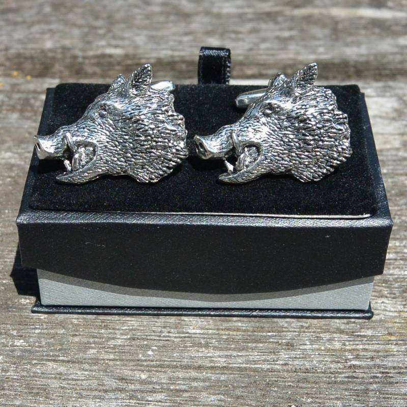 Eberkopfmanschettenknöpfe, Jagdmanschettenknöpfe, Handgefertigt, Aus Zinn von HighCountryPewter