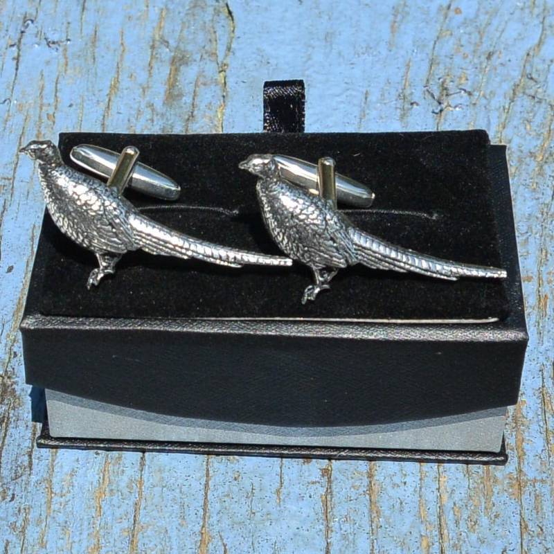 Fasan-Manschettenknöpfe, Stehend Fasan Manschettenknöpfe, Handgefertigt in Englisch Zinn Hochzeit von HighCountryPewter