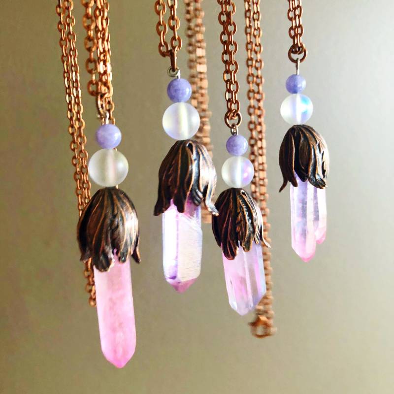 Rohe Quarzkristall-Kristallkette Feenkern-Kupferanhänger von HighHeorot