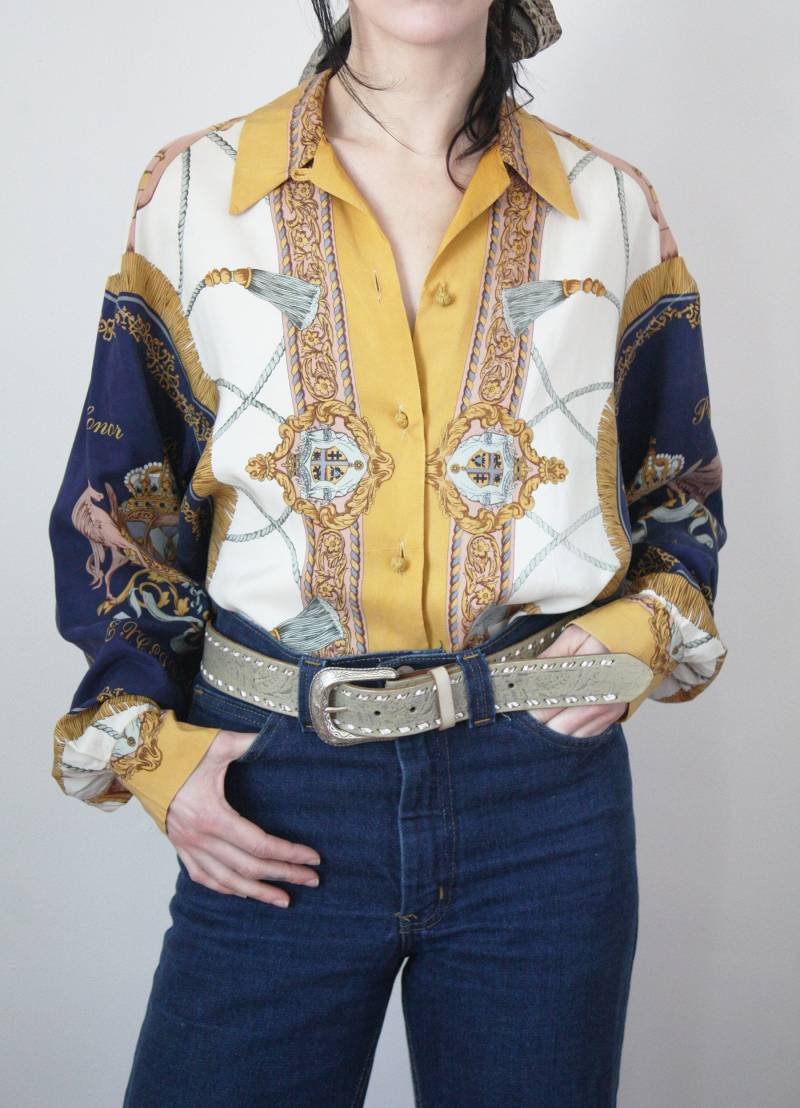80Er Jahre Westlichen Gestempelt Leder Gürtel Taupe Floral Silber Geprägt Cowgirl Cowboy Vintage Westernwear Vtg von HighHorseVintageShop