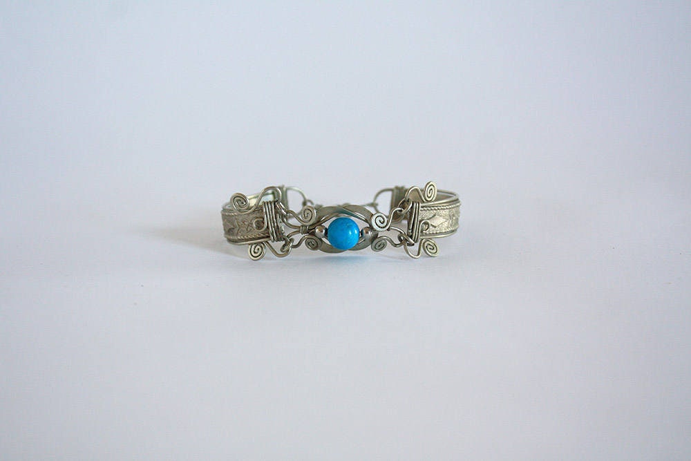 80Er Jahre Silber Und Türkis Filigran Armband Bohemian Artisanal von HighHorseVintageShop