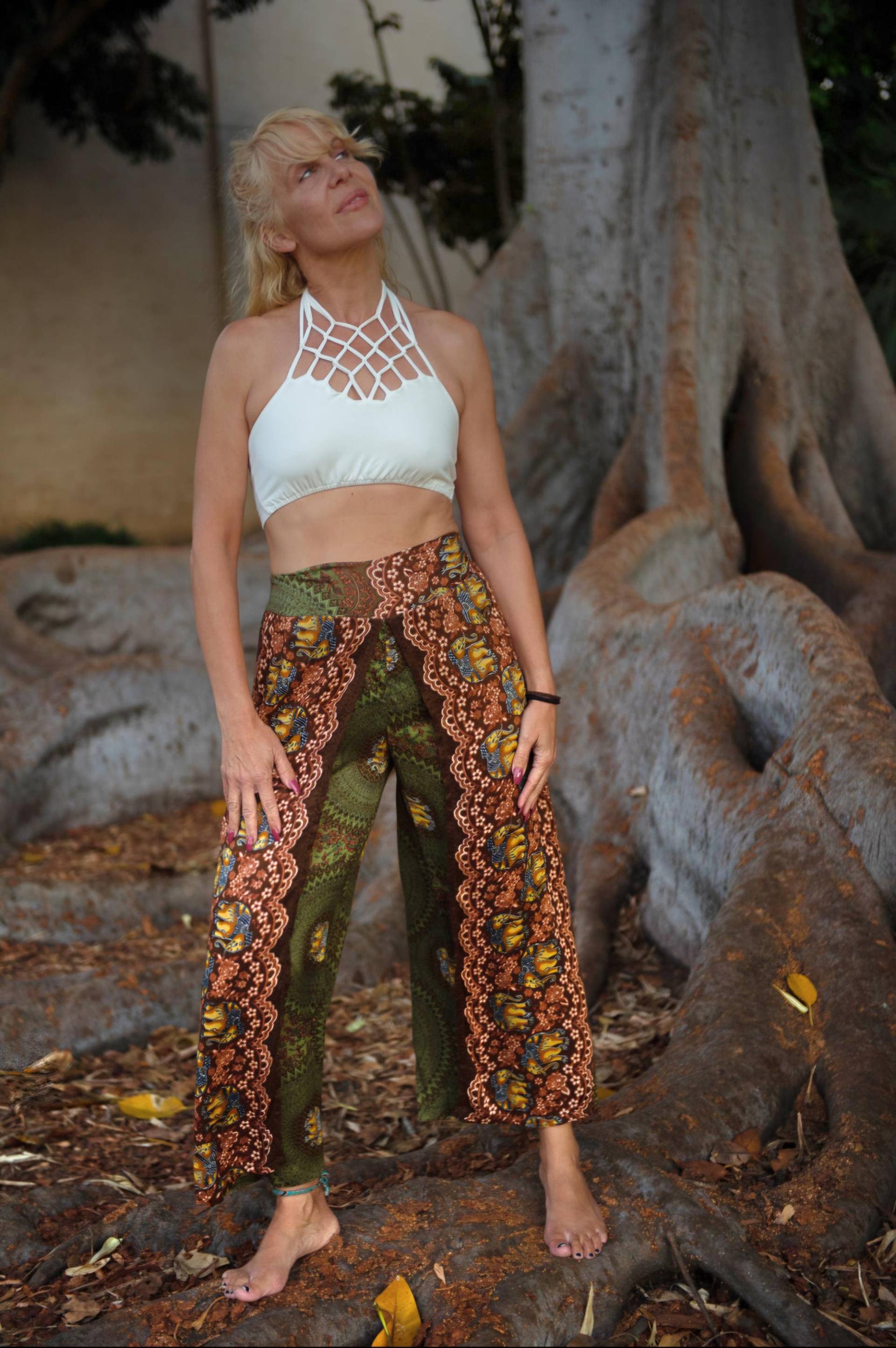 Elefanten Print Haremshose Mit Offenem Bein Boho Festival Baumwollhose von HighThai