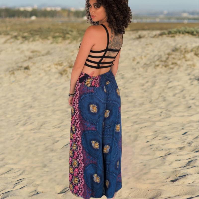 Baumwollhose Mit Offenem Bein Blaue Animal Print Boho Festival Fashion von HighThai