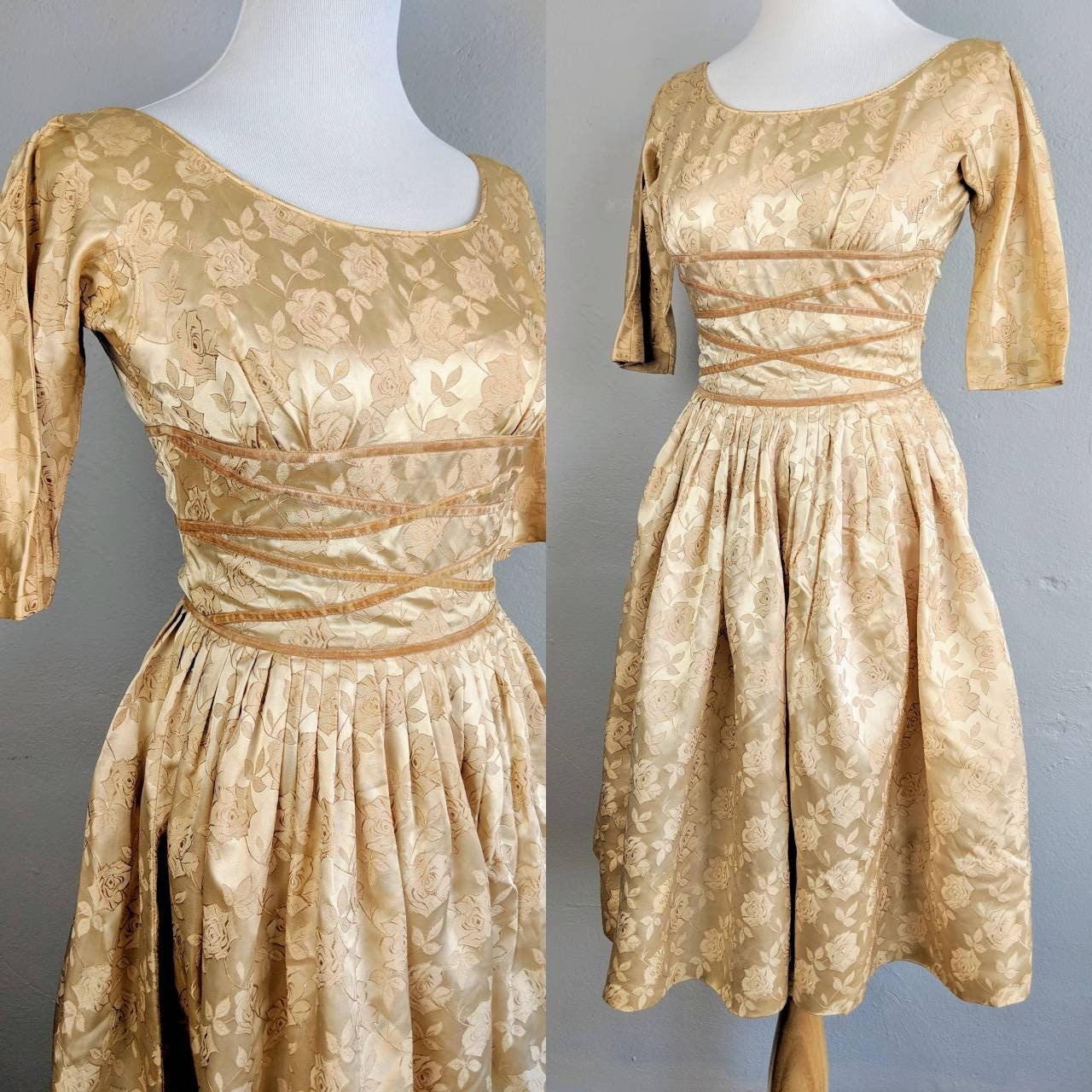 Abstellung Wunderschönes Vintage Champagne Teena Paige Rose Kleid Abstellung Wunderschönes Vintage Champagne Teena Paige Rose Kleid von HighVoltageVintagers