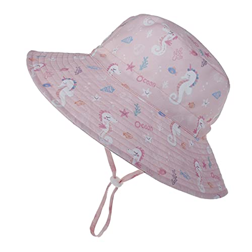 Highdi Unisex Baby Sonnenhut mit Verstellbarem Kinnriemen, Mädchen Jungen Kinderhut Sommerhut Kleinkind Faltbar Sonnenschutz Strandhut Niedlicher Fisherhut Verstellbare (Ozean,S(46-50cm)) von Highdi