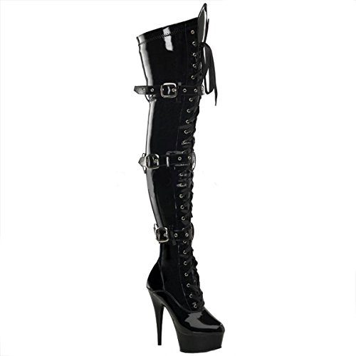 Higher-Heels PleaserUSA Overknee-Stiefel Delight-3028 Lack schwarz Gr. 43 von Higher-Heels