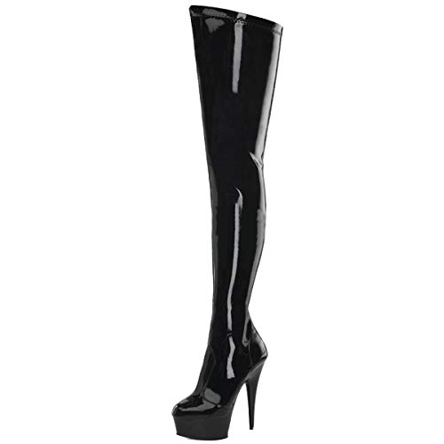 Higher-Heels PleaserUSA Overknee-Stiefel Delight-4000 Lack schwarz Gr. 43 von Higher-Heels