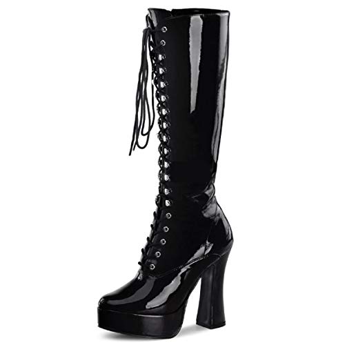 Higher-Heels PleaserUSA Plateau-Kniestiefel Electra-2020 Lack schw. Gr.38 von Higher-Heels