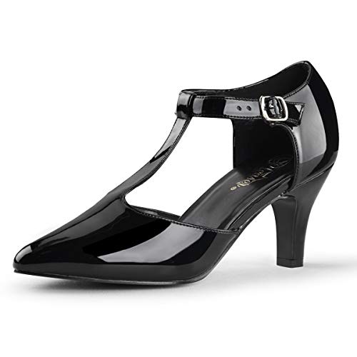 PleaserUSA T-Strap-Pumps Divine-415 Lack schwarz Gr. 46 von Higher-Heels