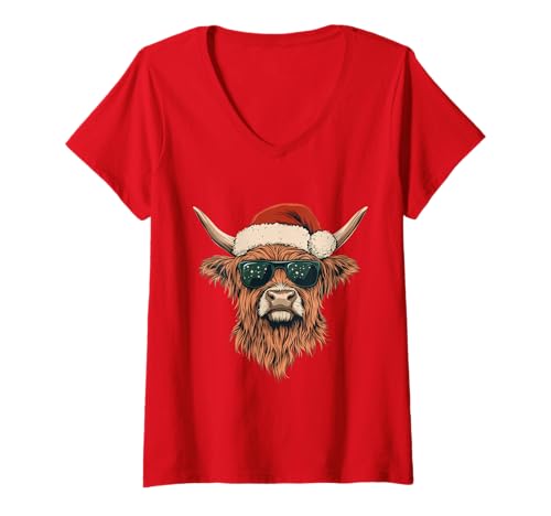 Damen Weihnachtsmütze mit Kuh-Motiv, lustig, niedlich, Bauernhof, Weihnachten T-Shirt mit V-Ausschnitt Damen Weihnachtsmütze mit Kuh-Motiv, lustig, niedlich, Bauernhof, Weihnachten T-Shirt mit V-Ausschnitt von Highland Cow - Christmas Apparel & Gifts