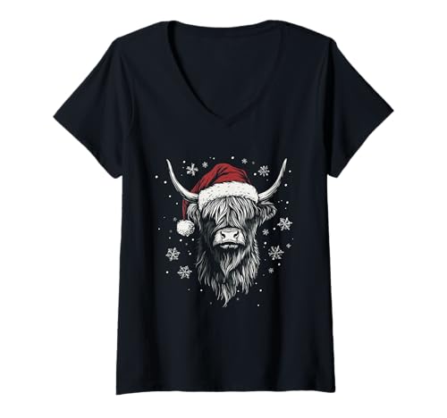 Damen Weihnachtsmütze mit Kuh-Motiv, lustig, niedlich, Bauernhof, Weihnachten T-Shirt mit V-Ausschnitt Damen Weihnachtsmütze mit Kuh-Motiv, lustig, niedlich, Bauernhof, Weihnachten T-Shirt mit V-Ausschnitt von Highland Cow - Christmas Apparel & Gifts