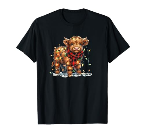 Highland Cow Weihnachten Weihnachten Santa Baby Wooly Farm T-Shirt von Highland Cow Christmas Santa Lustige skurrile Kühe