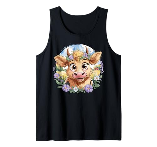 Baby Highland Cow With Purple Flowers Scottish Farm Tank Top Baby Highland Cow With Purple Flowers Scottish Farm Tank Top von Highland Cow Designs by SoSo