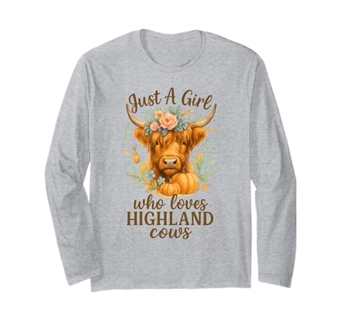Highland Cow Lover – Just a Girl Watercolor Fall Floral Langarmshirt Highland Cow Lover – Just a Girl Watercolor Fall Floral Langarmshirt von Highland Cow Gifts Co.