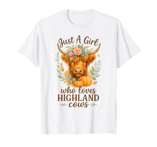 Highland Cow Lover – Just a Girl Watercolor Fall Floral T-Shirt Highland Cow Lover – Just a Girl Watercolor Fall Floral T-Shirt von Highland Cow Gifts Co.