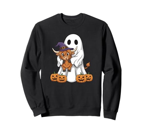 Lustiger Geist Hochlandkuh Kürbis Halloween Kinder Herren Damen Sweatshirt von Highland Cow Lover Cute Halloween Outfits Boy Girl