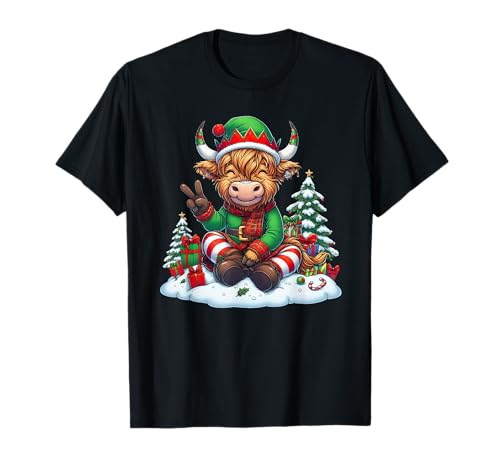 Lustiges Peace Hand Hochlandkuh Elfe Weihnachten Damen Herren Kinder T-Shirt Lustiges Peace Hand Hochlandkuh Elfe Weihnachten Damen Herren Kinder T-Shirt von Highland Cow Lovers Christmas Costume For Boy Girl