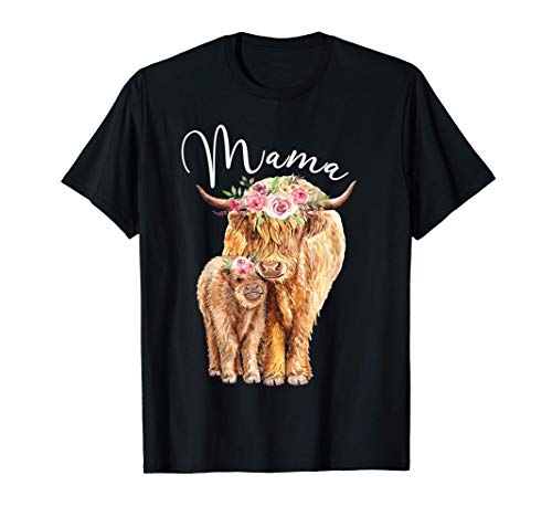 Mama Hochland Kuh mit Jungen Baby Rind Muttertagsgeschenk T-Shirt von Highland Cow Mamas