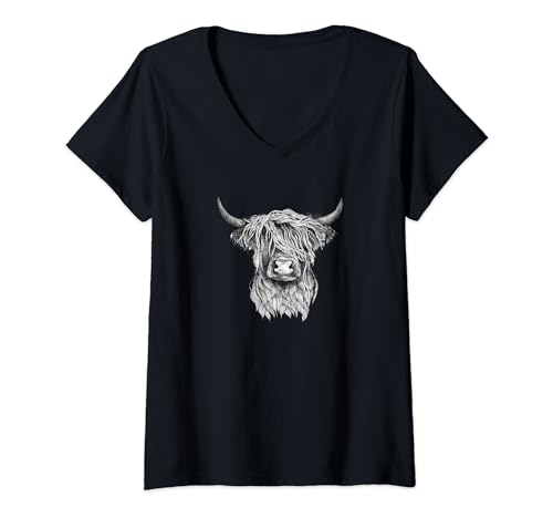 Damen Highland Cow - Handgezeichnetes Illustrations-T-Shirt T-Shirt mit V-Ausschnitt Damen Highland Cow - Handgezeichnetes Illustrations-T-Shirt T-Shirt mit V-Ausschnitt von Highland Cow Wildlife T-Shirts