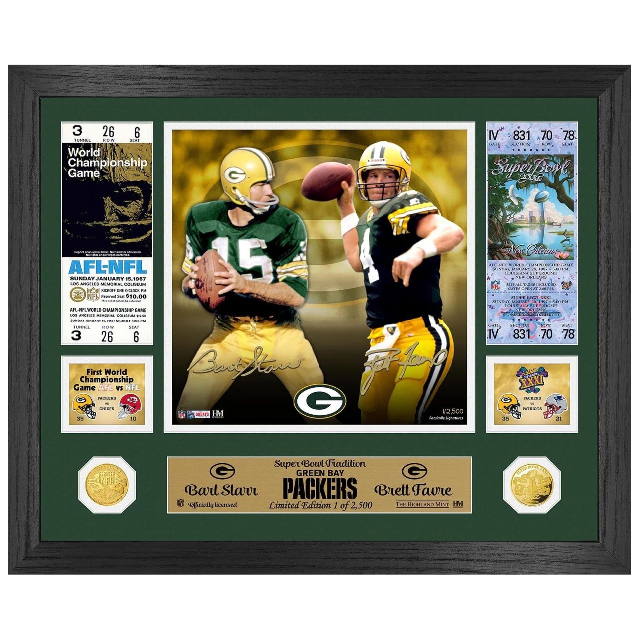 Bart Starr Brett Favre Super Bowl Traditions Coin Bild von Highland Mint