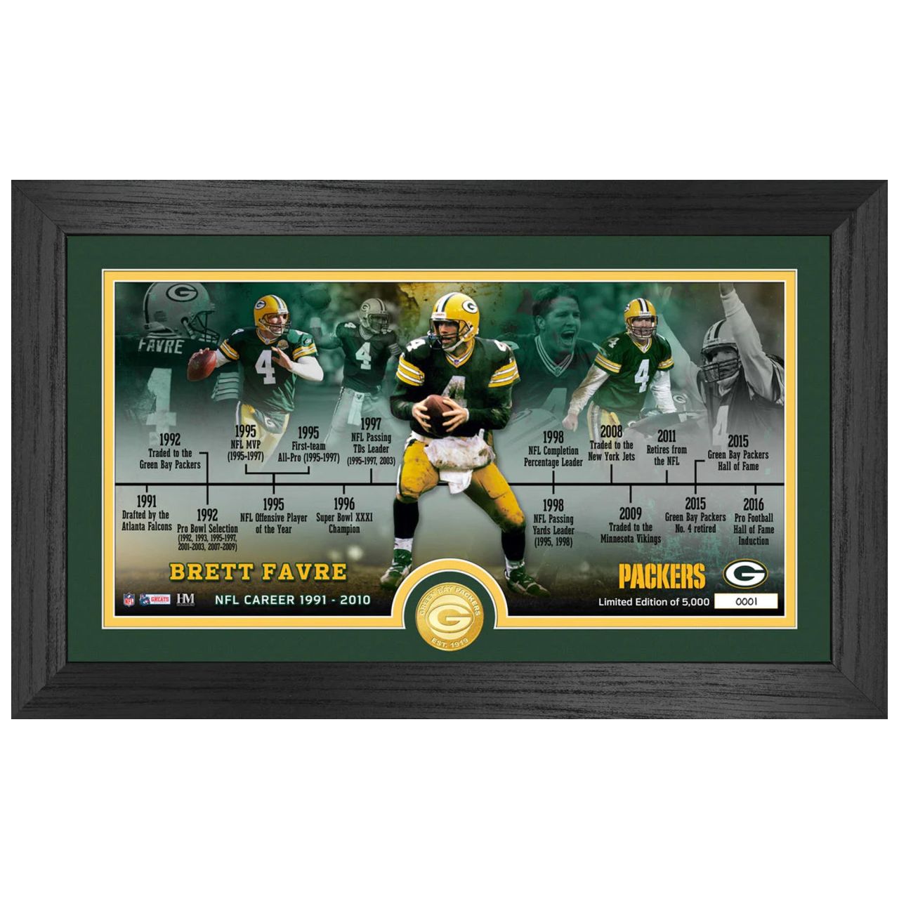Brett Favre Green Bay Packers Timeline Coin Panorama Bild von Highland Mint
