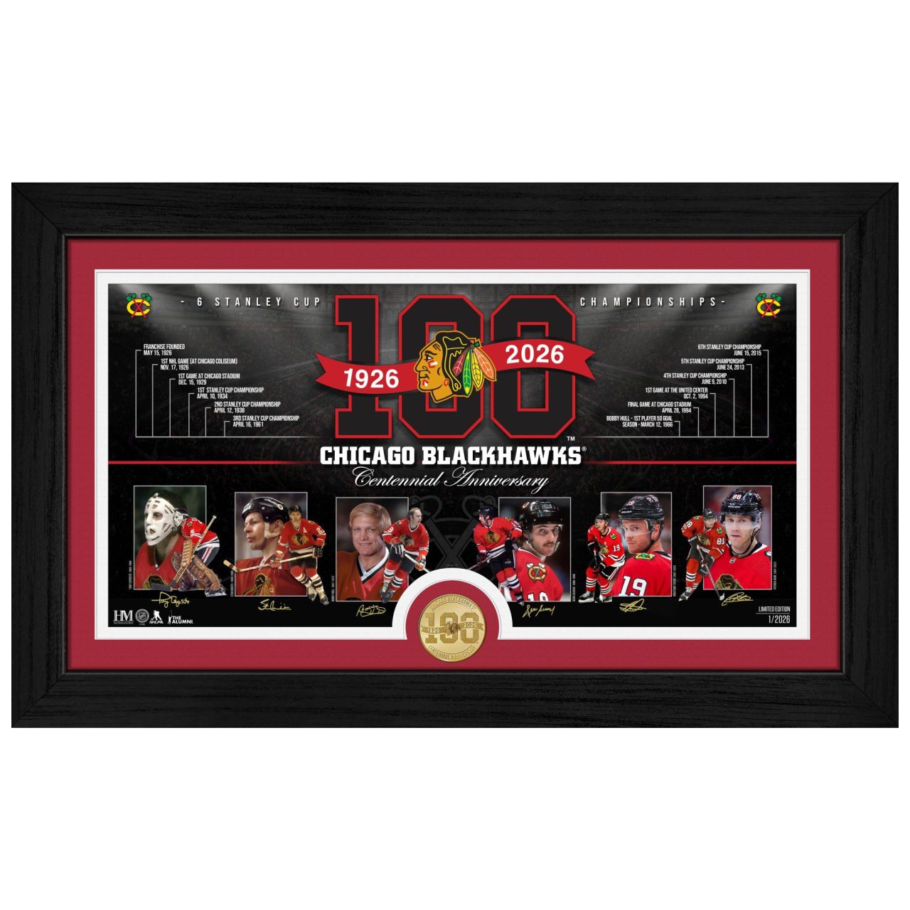 Chicago Blackhawks 100th Anniversary Bronze Coin Bild Rahmen von Highland Mint