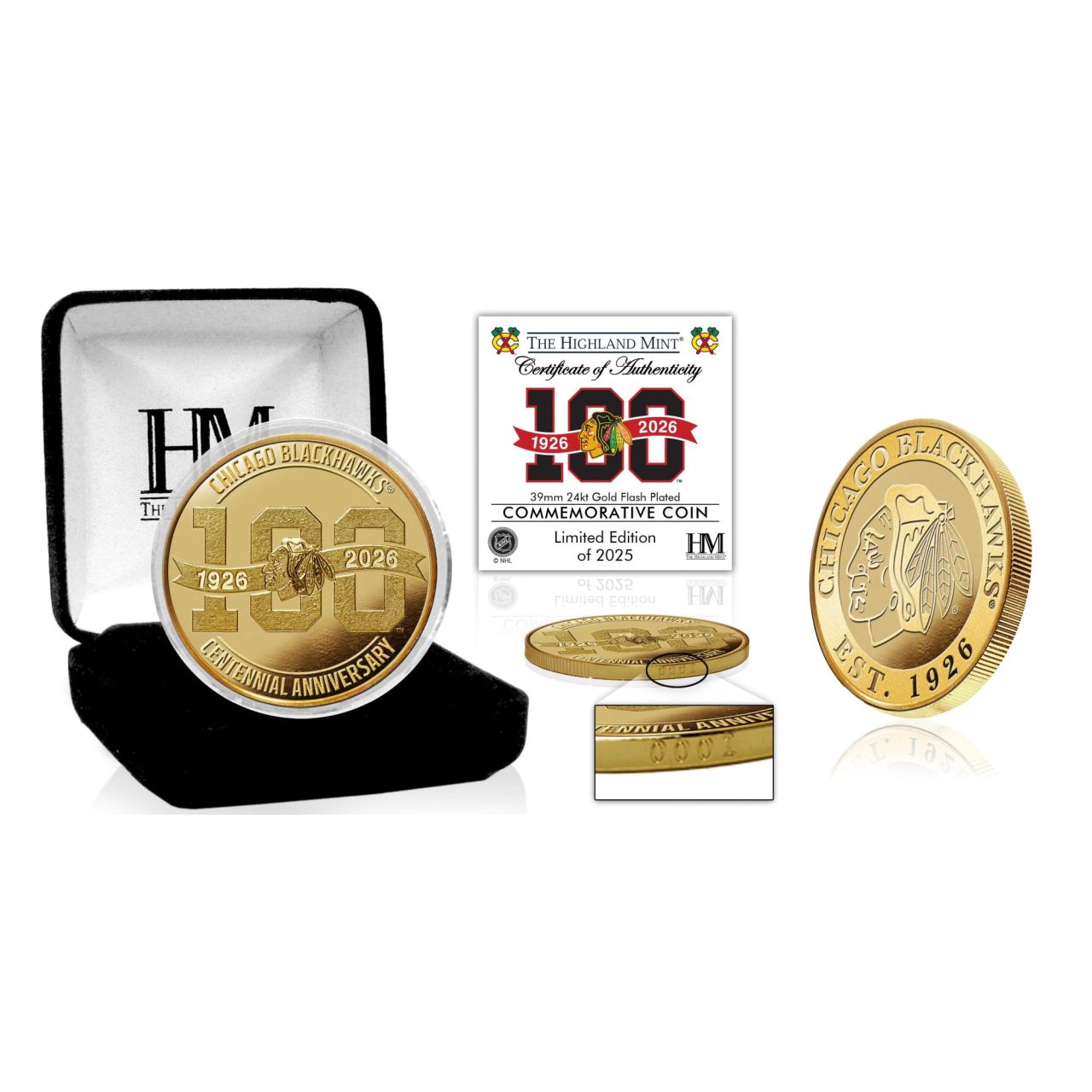 Chicago Blackhawks NHL 100th Anniversary Coin (39mm) Münze von Highland Mint