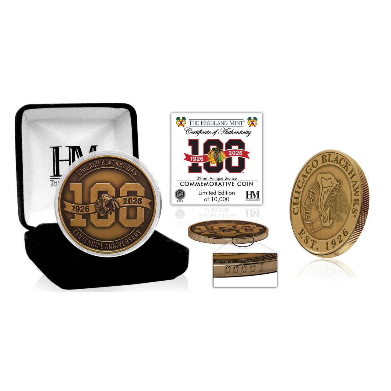 Chicago Blackhawks NHL 100th Anniversary Münze Antique von Highland Mint