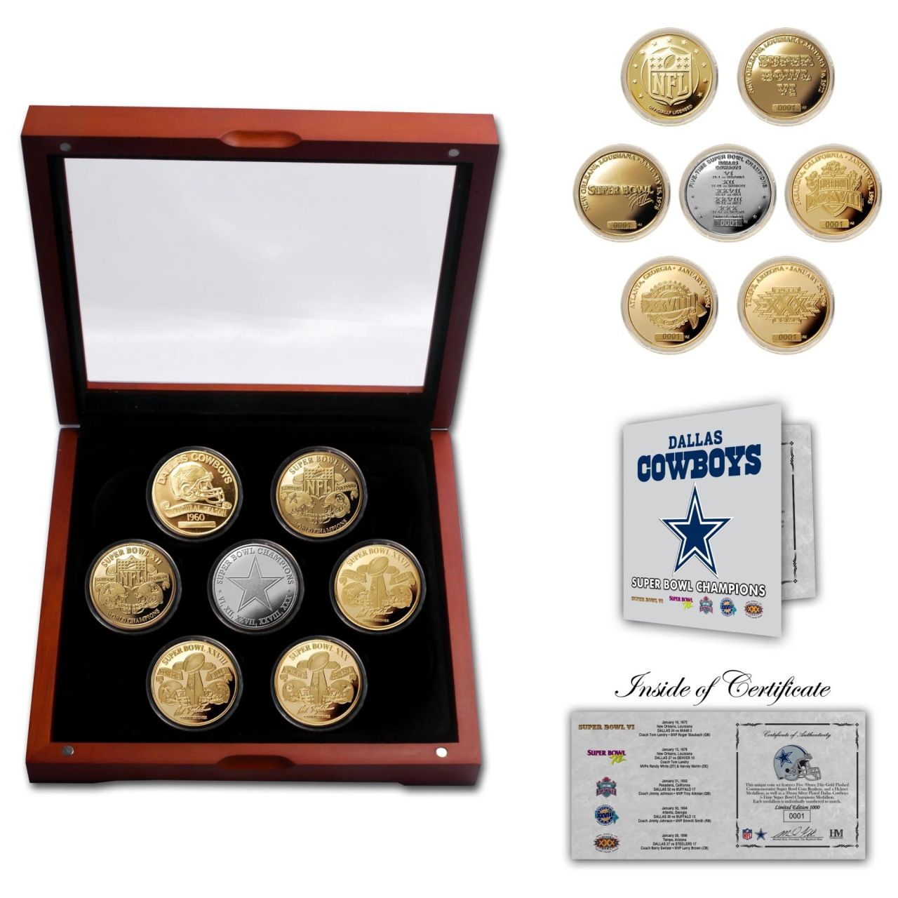 Dallas Cowboys 5-Time Super Bowl Champions 7x Münzen Set von Highland Mint