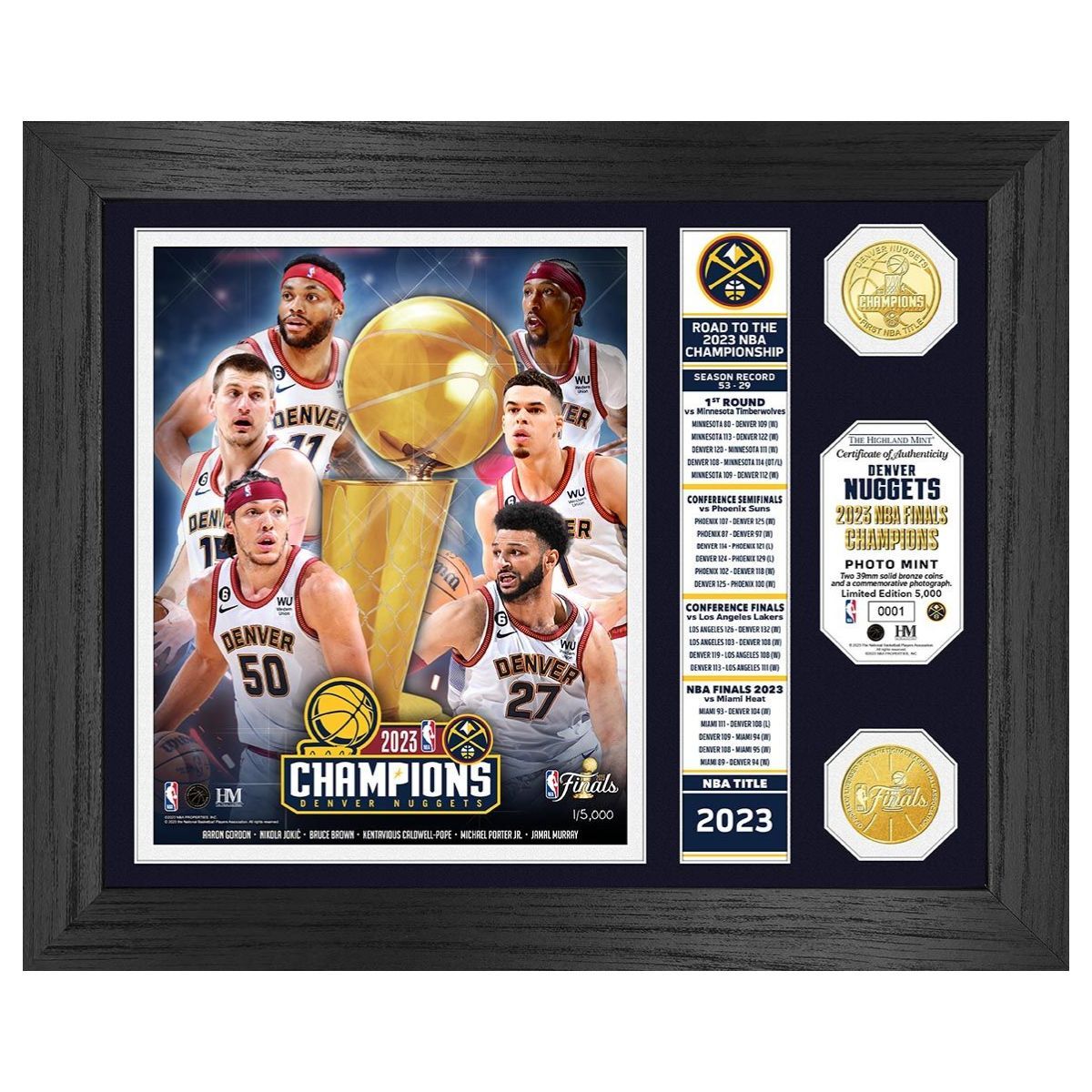 Denver Nuggets 2023 NBA Champions Banner Photo Mint Bild von Highland Mint