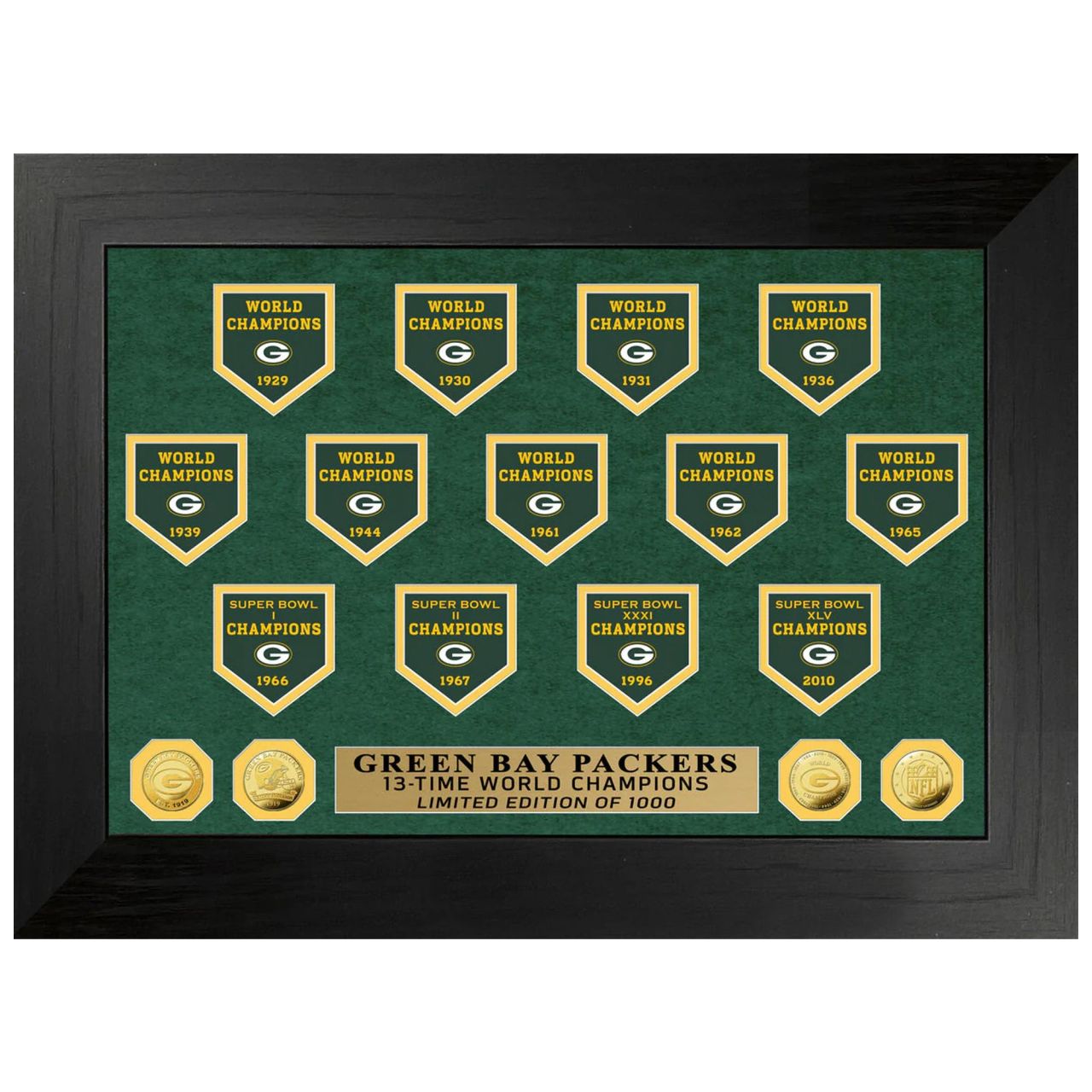 Green Bay Packers 13x Champions Deluxe Banner Coin Bild von Highland Mint