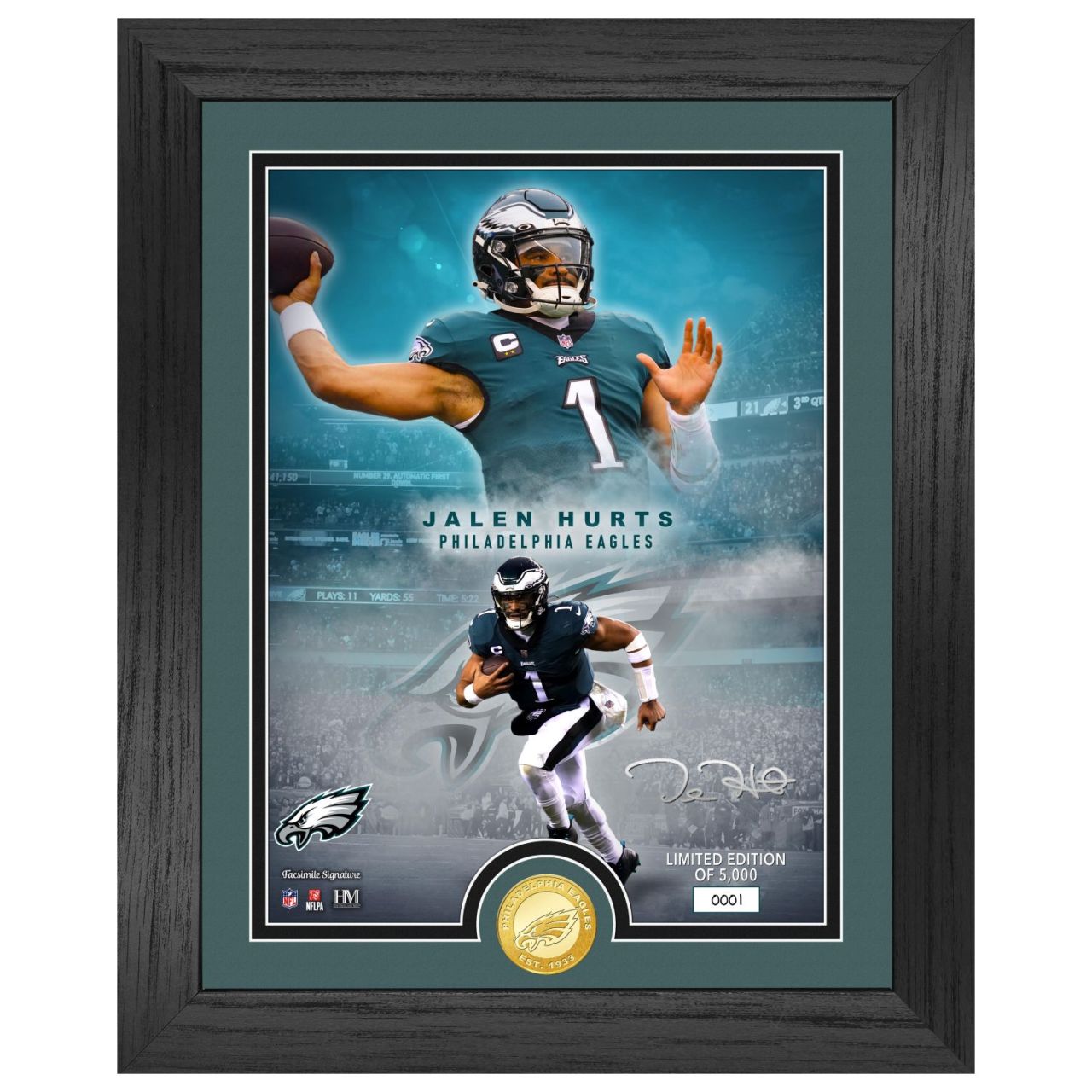 Jalen Hurts Philadelphia Eagles NFL Signature Coin Bild von Highland Mint